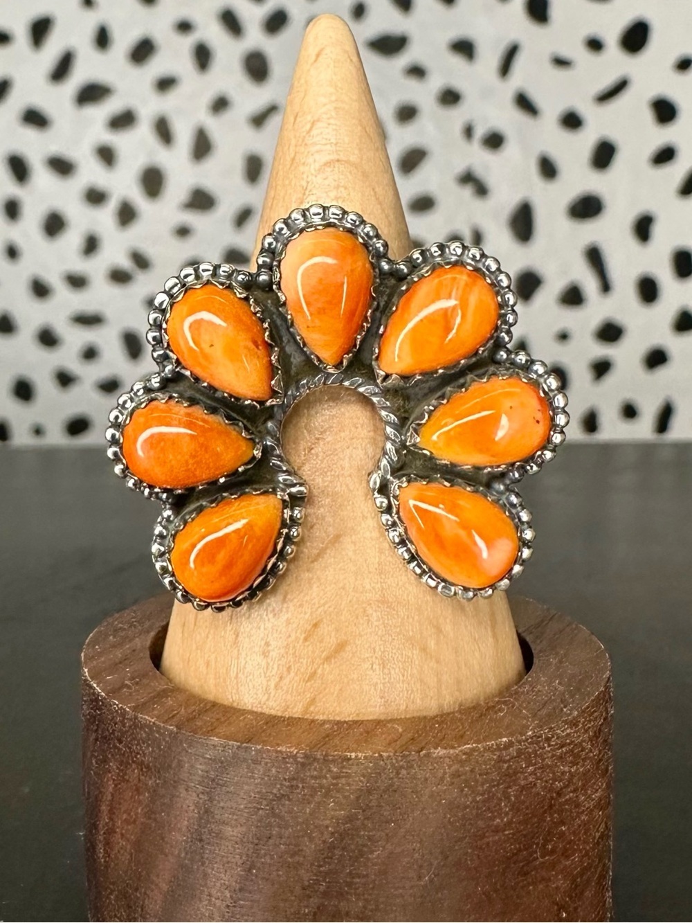 Spiny Oyster Naja Sterling Silver Ring Size 9 Southwestern Orange 925